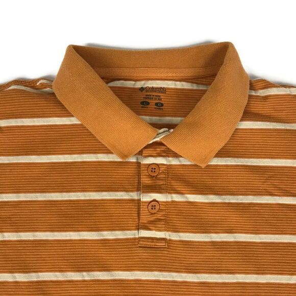 Columbia Polo Shirt Men's Large 100% Cotton Short Sleeve Orange Striped Casual - Picture 3 of 7